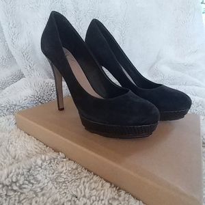 Black suade platform high heel